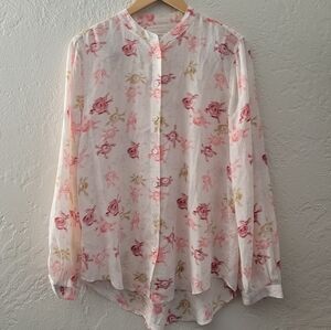 Equipment Femme Silk Blouse Rose Print Size Medium